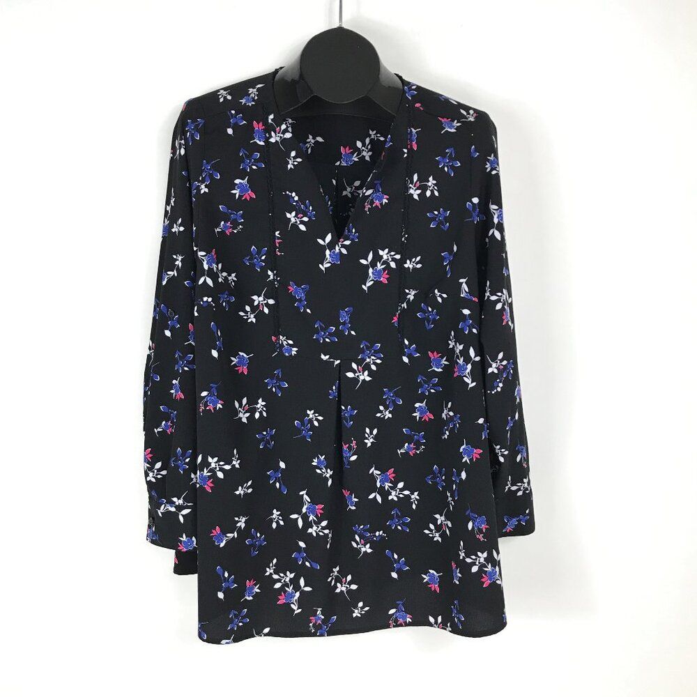 Lane Bryant Floral Popover Blouse Women's Plus Size 14/16 Black Crochet Career